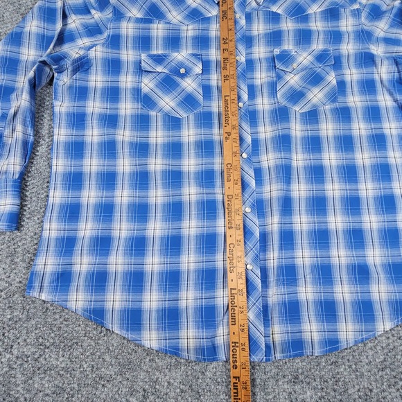 Wrangler Wrancher Shirts‎ XXL Western Plaid Long Sleeve Pearl Snap Shirt - Picture 6 of 7